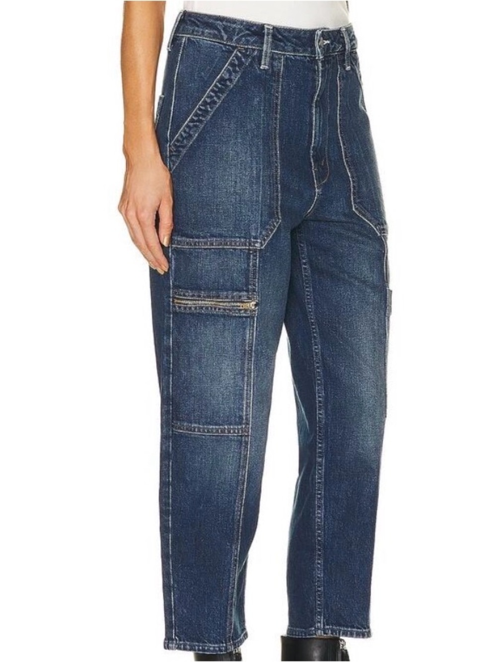 MOTHER Women's High-Rise Straight-Leg Utility Jeans in Dark Blue - Picture 3 of 10